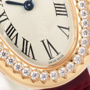 Đồng Hồ Cartier Baignoire Nữ Dây Da Màu Đỏ Đính Đá AF 23x31mm (1)