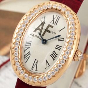 Đồng Hồ Cartier Baignoire Nữ Dây Da Màu Đỏ Đính Đá AF 23x31mm (1)