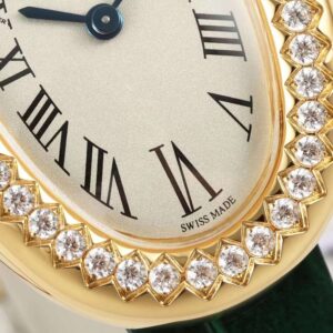 Đồng Hồ Cartier Baignoire Nữ Đính Đá Dây Da Màu Xanh Lá AF (17)