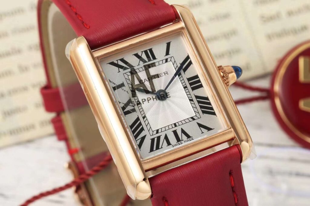 Đồng Hồ Cartier Tank Nữ Dây Da Màu Hồng Replica 11 Nhà Máy AF 22x29mm (3)