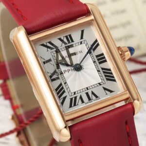 Đồng Hồ Cartier Tank Nữ Dây Da Màu Hồng Replica 11 Nhà Máy AF 22x29mm (3)