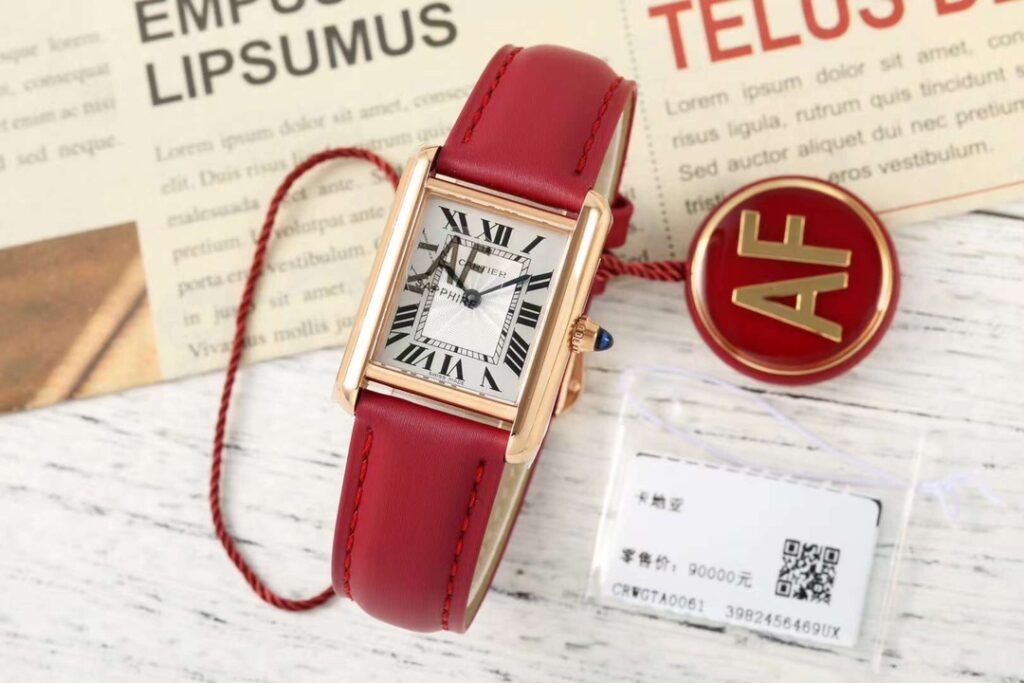 Đồng Hồ Cartier Tank Nữ Dây Da Màu Hồng Replica 11 Nhà Máy AF 22x29mm (3)