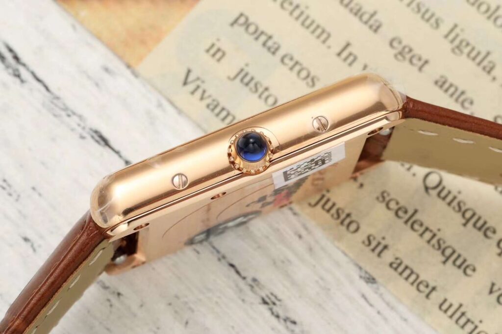 Đồng Hồ Cartier Tank Replica 11 Nữ Dây Da Màu Nâu Vỏ Vàng Hồng 22x29mm (8)