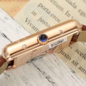 Đồng Hồ Cartier Tank Replica 11 Nữ Dây Da Màu Nâu Vỏ Vàng Hồng 22x29mm (8)