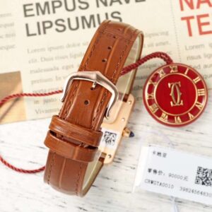 Đồng Hồ Cartier Tank Replica 11 Nữ Dây Da Màu Nâu Vỏ Vàng Hồng 22x29mm (8)