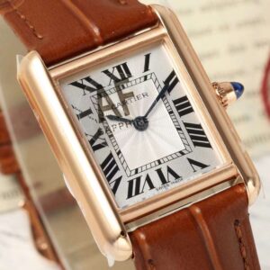Đồng Hồ Cartier Tank Replica 11 Nữ Dây Da Màu Nâu Vỏ Vàng Hồng 22x29mm (8)