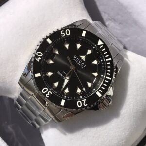 Đồng Hồ Gucci Dive Siêu Cấp Nam Mặt Số Đen Dây Thép Trắng 40mm (7)