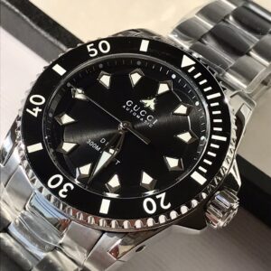 Đồng Hồ Gucci Dive Siêu Cấp Nam Mặt Số Đen Dây Thép Trắng 40mm (7)