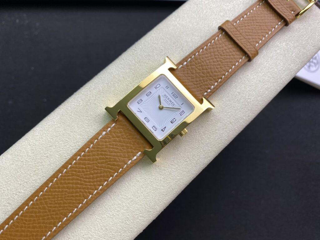 Đồng Hồ Hermes Heure H Nữ Dây Da Màu Nâu Like Auth 26mm (1)