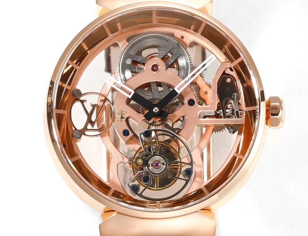 Đồng Hồ Louis Vuitton Tourbillon Skeleton Chế Tác Nam Dây Da Cá Sấu (1)