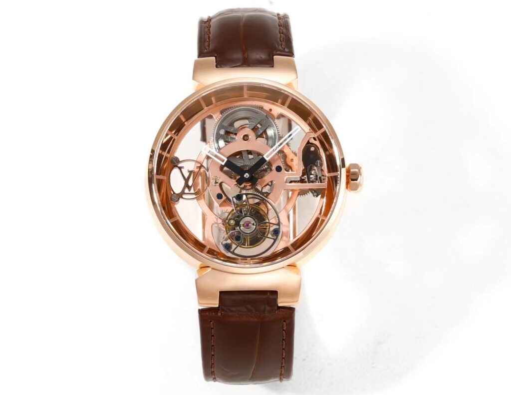 Đồng Hồ Louis Vuitton Tourbillon Skeleton Chế Tác Nam Dây Da Cá Sấu (1)