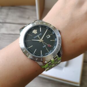 Đồng Hồ Versace GMT Like Auth Dây Thép Trắng Mặt Đen Nam 42mm