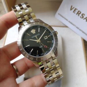 Đồng Hồ Versace GMT Like Auth Dây Thép Trắng Mặt Đen Nam 42mm