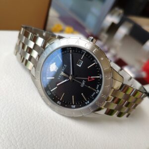 Đồng Hồ Versace GMT Like Auth Dây Thép Trắng Mặt Đen Nam 42mm