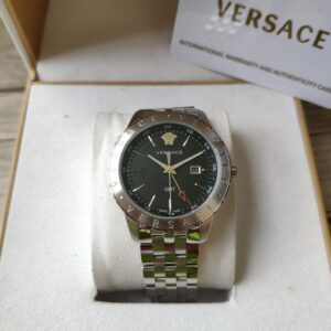 Đồng Hồ Versace GMT Like Auth Dây Thép Trắng Mặt Đen Nam 42mm