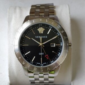 Đồng Hồ Versace GMT Like Auth Dây Thép Trắng Mặt Đen Nam 42mm