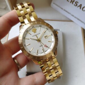 Đồng Hồ Versace GMT Nam Dây Kim Loại Màu Vàng Gold Like Auth 42mm (2)