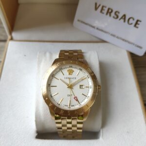 Đồng Hồ Versace GMT Nam Dây Kim Loại Màu Vàng Gold Like Auth 42mm (5)