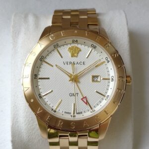 Đồng Hồ Versace GMT Nam Dây Kim Loại Màu Vàng Gold Like Auth 42mm (6)