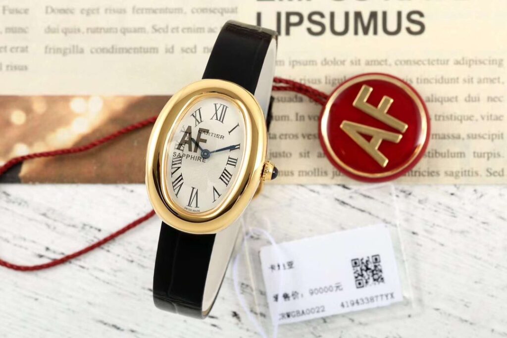 Đồng hồ Cartier Baignoire Nữ Dây Da Màu Đen Vỏ Vàng Vàng AF Factory 23x31mm (1)