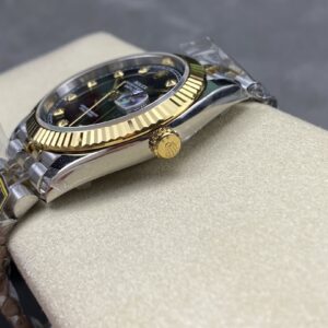 Đồng Hồ Rolex DateJust Bọc Vàng 18K Mặt Đen Đính Đá Nhà Máy ZQ 41mm (1)