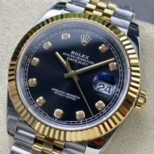 Đồng Hồ Rolex DateJust Bọc Vàng 18K Mặt Đen Đính Đá Nhà Máy ZQ 41mm (1)