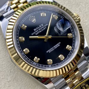 Đồng Hồ Rolex DateJust Bọc Vàng 18K Mặt Đen Đính Đá Nhà Máy ZQ 41mm (1)