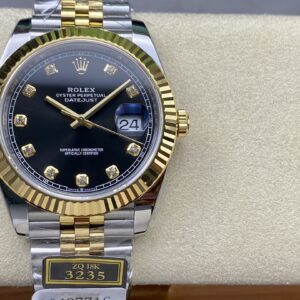 Đồng Hồ Rolex DateJust Bọc Vàng 18K Mặt Đen Đính Đá Nhà Máy ZQ 41mm (1)