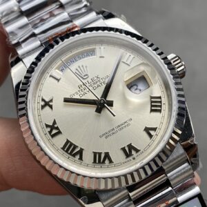 Đồng Hồ Rolex Day-Date 128236 Mặt Số Bạc Cọc Số La Mã QF Factory 36mm (1)