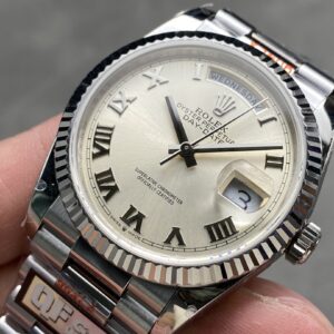 Đồng Hồ Rolex Day-Date 128236 Mặt Số Bạc Cọc Số La Mã QF Factory 36mm (1)