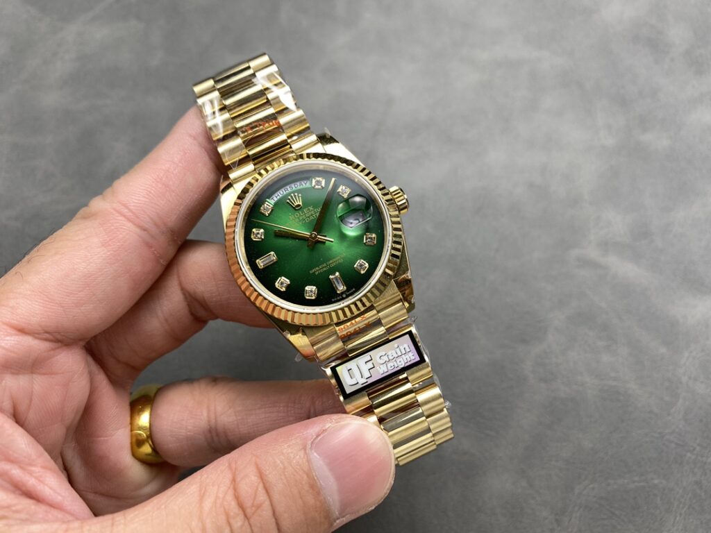 Đồng Hồ Rolex Day-Date 128238 Mặt Ombre Xanh Lá Máy Caliber 3255 Nhà Máy QF 36mm (3)