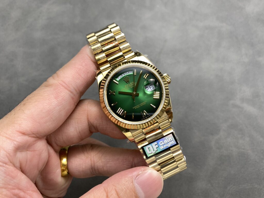 Đồng Hồ Rolex Day-Date 128238 Mặt Ombre Xanh Lá Replica Nhà Máy QF 36mm (5)