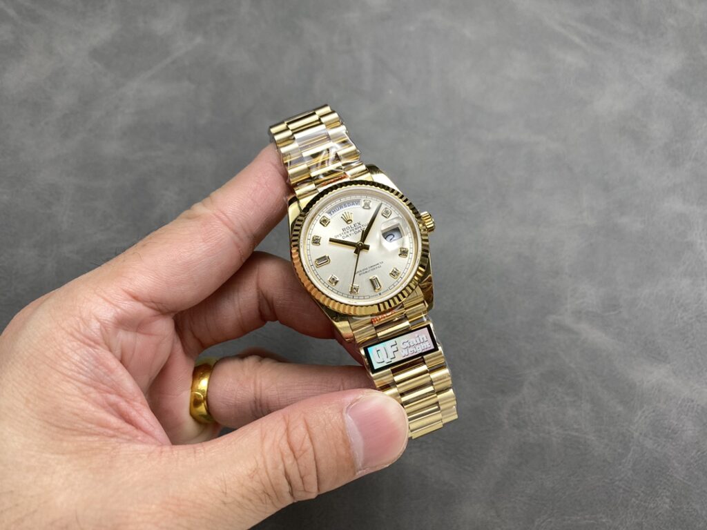 Đồng Hồ Rolex Day-Date 128238 Mặt Số Bạc Đính Đá QF Factory 36mm (2)