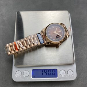 Đồng Hồ Rolex Day-Date Mặt Nâu Cọc Số Đính Đá Máy Caliber 3255 QF 36mm (1)