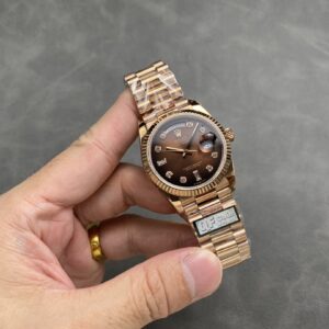 Đồng Hồ Rolex Day-Date Mặt Nâu Cọc Số Đính Đá Máy Caliber 3255 QF 36mm (1)