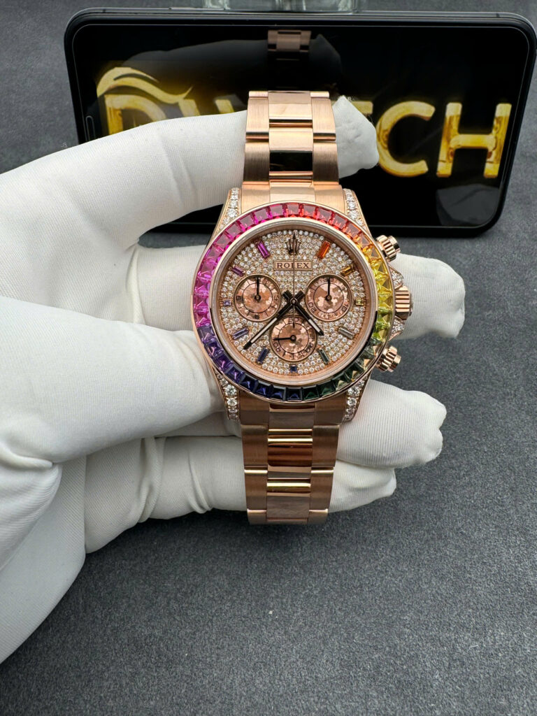 Đồng Hồ Rolex Daytona Rainbow 116595 Vàng Khối 18K Kim Cương Đá Quý Tự Nhiên 40mm (10)