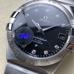 Đồng Hồ Omega Constellation Mặt Số Đen Đính Đá Rep 11 Nhà Máy OM+ 38mm (1)