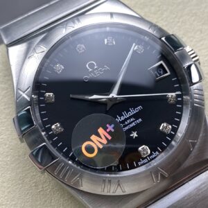 Đồng Hồ Omega Constellation Mặt Số Đen Đính Đá Rep 11 Nhà Máy OM+ 38mm (1)