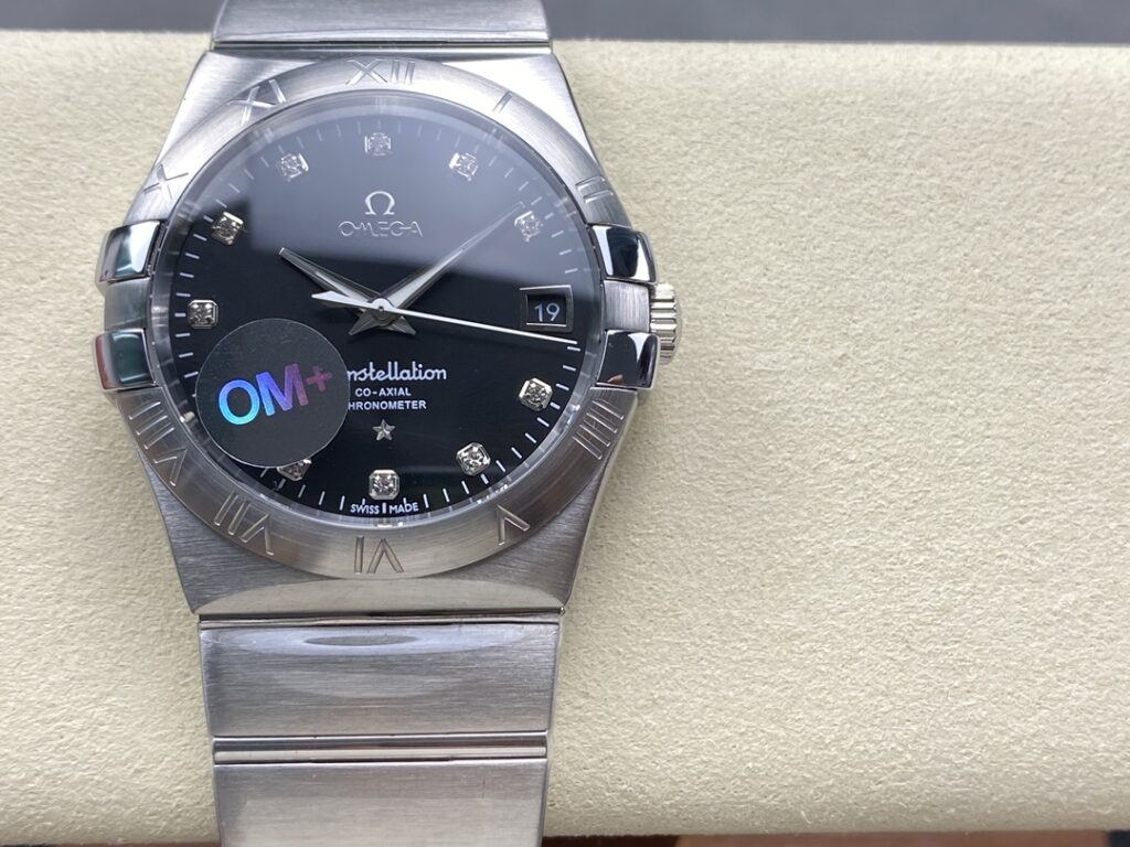 Đồng Hồ Omega Constellation Mặt Số Đen Đính Đá Rep 11 Nhà Máy OM+ 38mm (1)`