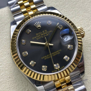 Đồng Hồ Rolex DateJust Demi Gold Nữ Mặt Xám Đính Đá Xưởng 8+ 31mm (1)