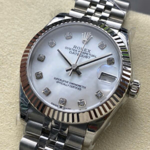 Đồng Hồ Rolex DateJust Nữ Mặt Xà Cừ Trắng Dây Jubilee Nhà 8F Replica 31mm (1)