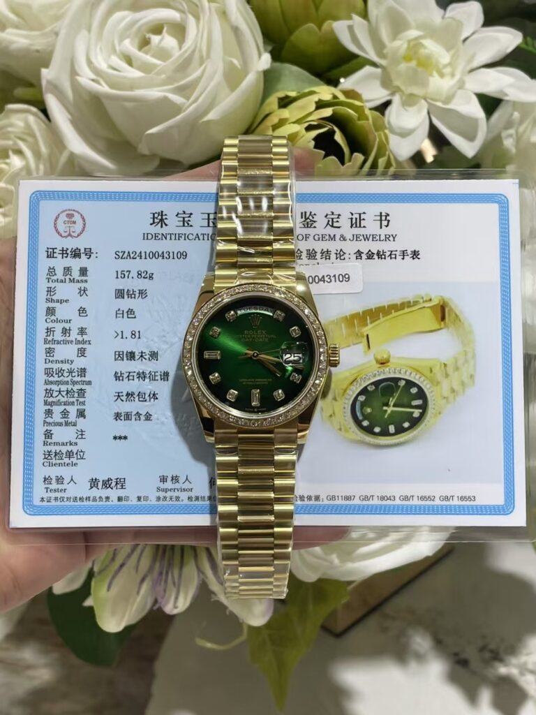 Đồng Hồ Rolex Day-Date 128348RBR Mặt Số Ombré Bọc Vàng Đính Moissanite 36mm (1)