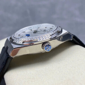 Đồng Hồ Vacheron Constantin Nam Dây Da Mặt Trắng Overseas 400V Đính Đá GRF 41mm