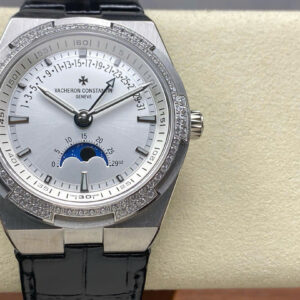 Đồng Hồ Vacheron Constantin Nam Dây Da Mặt Trắng Overseas 400V Đính Đá GRF 41mm