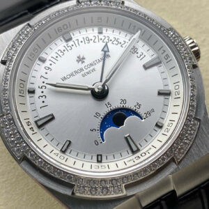 Đồng Hồ Vacheron Constantin Nam Dây Da Mặt Trắng Overseas 400V Đính Đá GRF 41mm