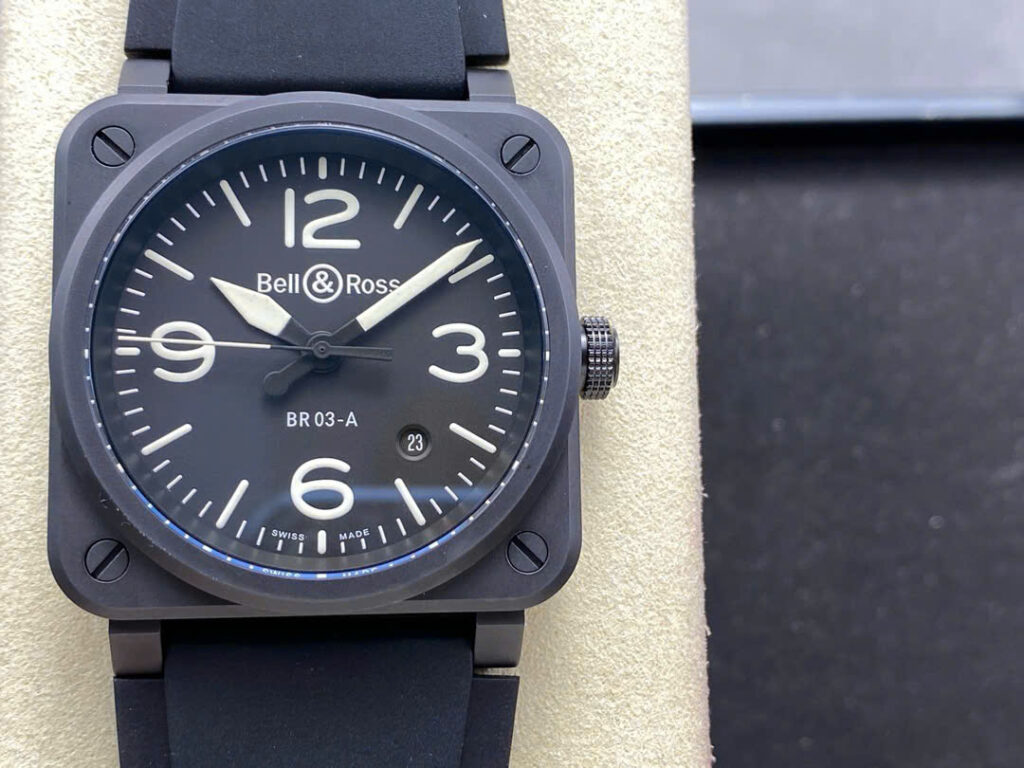 Đồng Hồ Bell & Ross Aviation Black BR03-92-S Chế Tác Vỏ Gốm Đen Replica 42mm (2)