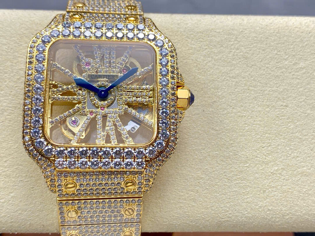 Đồng Hồ Cartier Santos Skeleton 4109 Replica Cao Cấp Đính Full Đá (1)
