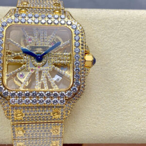Đồng Hồ Cartier Santos Skeleton 4109 Replica Cao Cấp Đính Full Đá (1)
