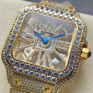 Đồng Hồ Cartier Santos Skeleton 4109 Replica Cao Cấp Đính Full Đá (1)