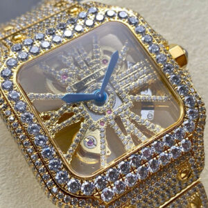 Đồng Hồ Cartier Santos Skeleton 4109 Replica Cao Cấp Đính Full Đá (1)